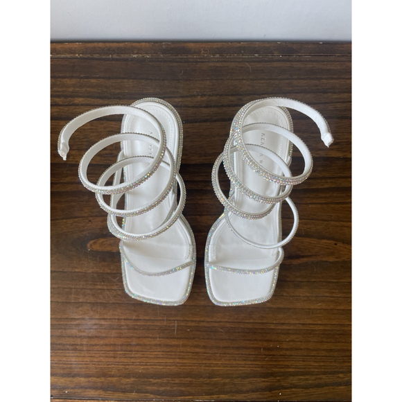 Azalea Wang NIB Square Toe Silver Rhinestone Ankle Wrap Heels Size 9 - Picture 3 of 9